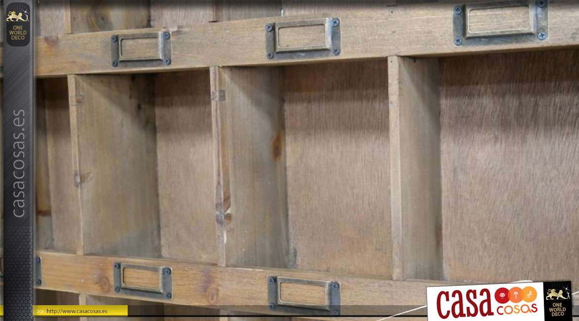 Mueble de pared de madera, acabado rústico crudo, 12 compartimentos con