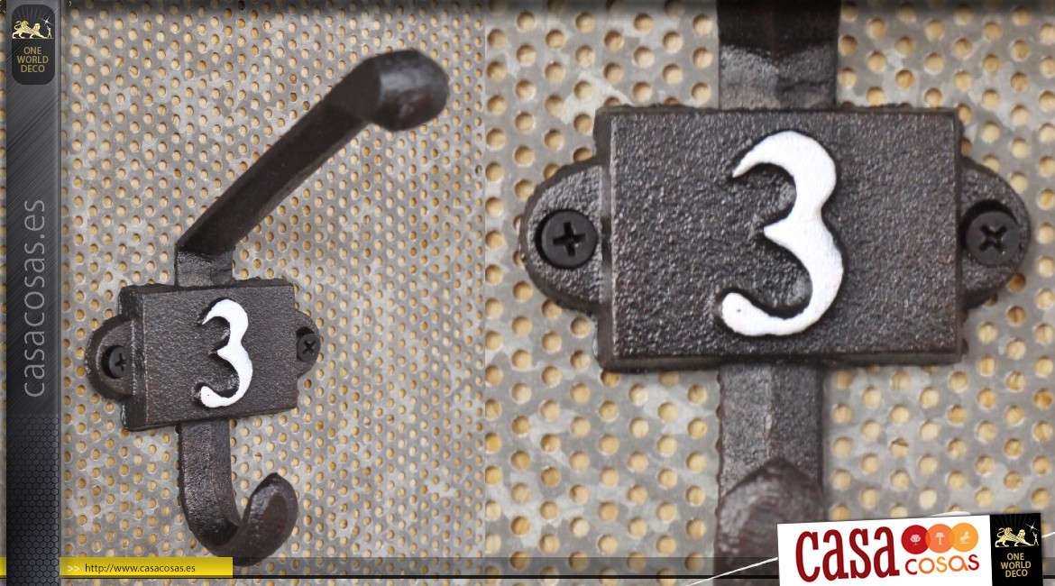 Gancho de pared en hierro fundido, colección Numbers, modelo número 3