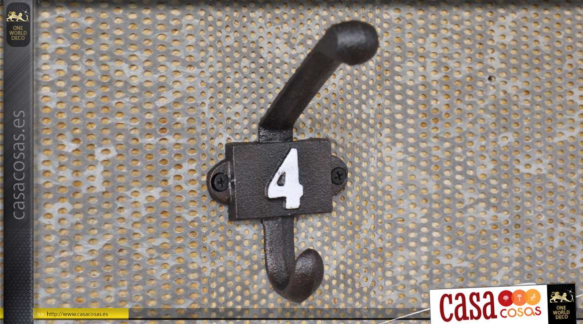 Gancho de pared en hierro fundido, colección Numbers, modelo número 4