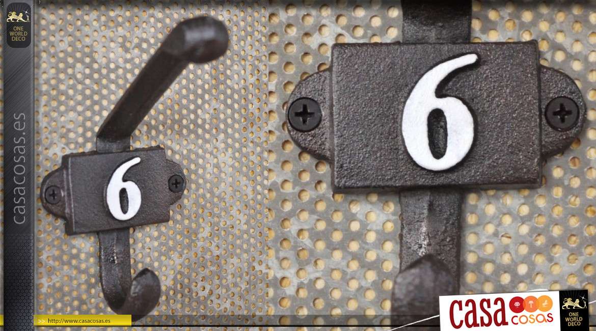 Gancho de pared en hierro fundido, colección Numbers, modelo número 6