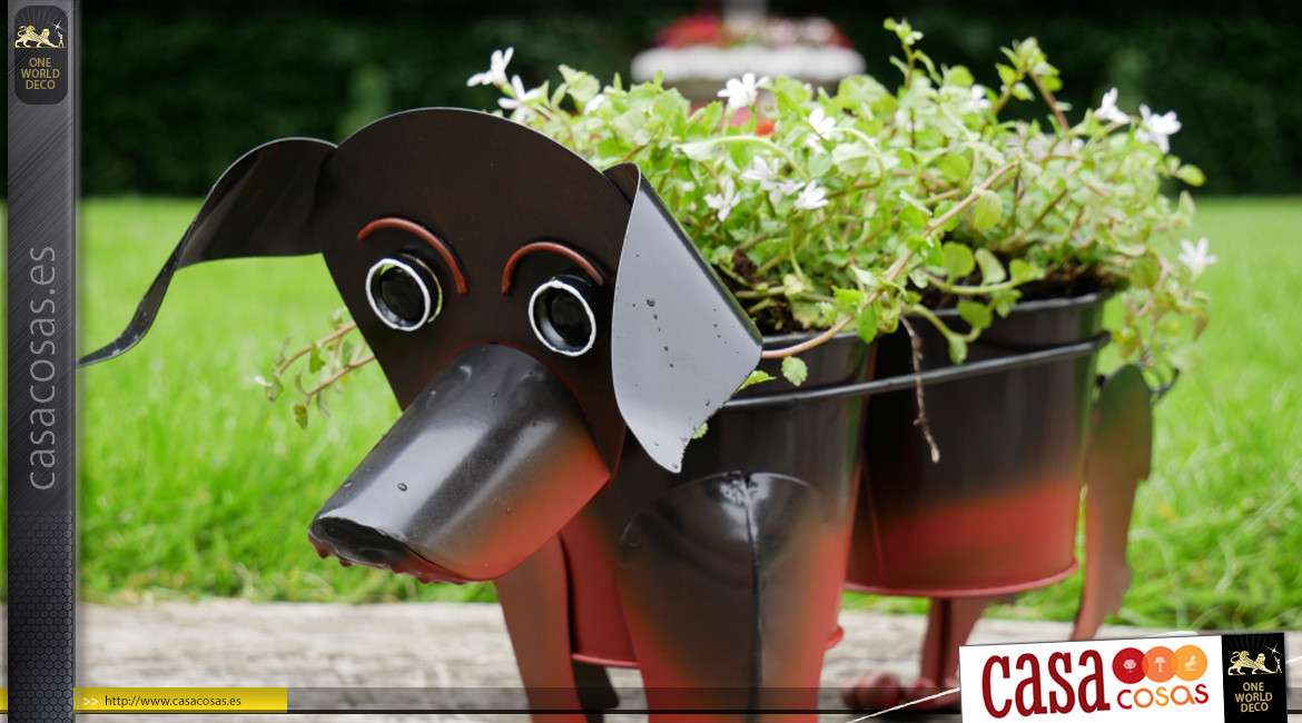 Macetero para plantas versión perro salchicha, adorno para parques y jardines, decoración original y colorida, 42cm