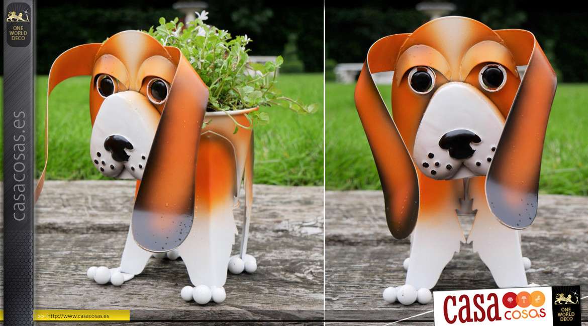 Macetero beagle de metal para planta, decoración de terrazas o jardines, original y colorido, 31cm