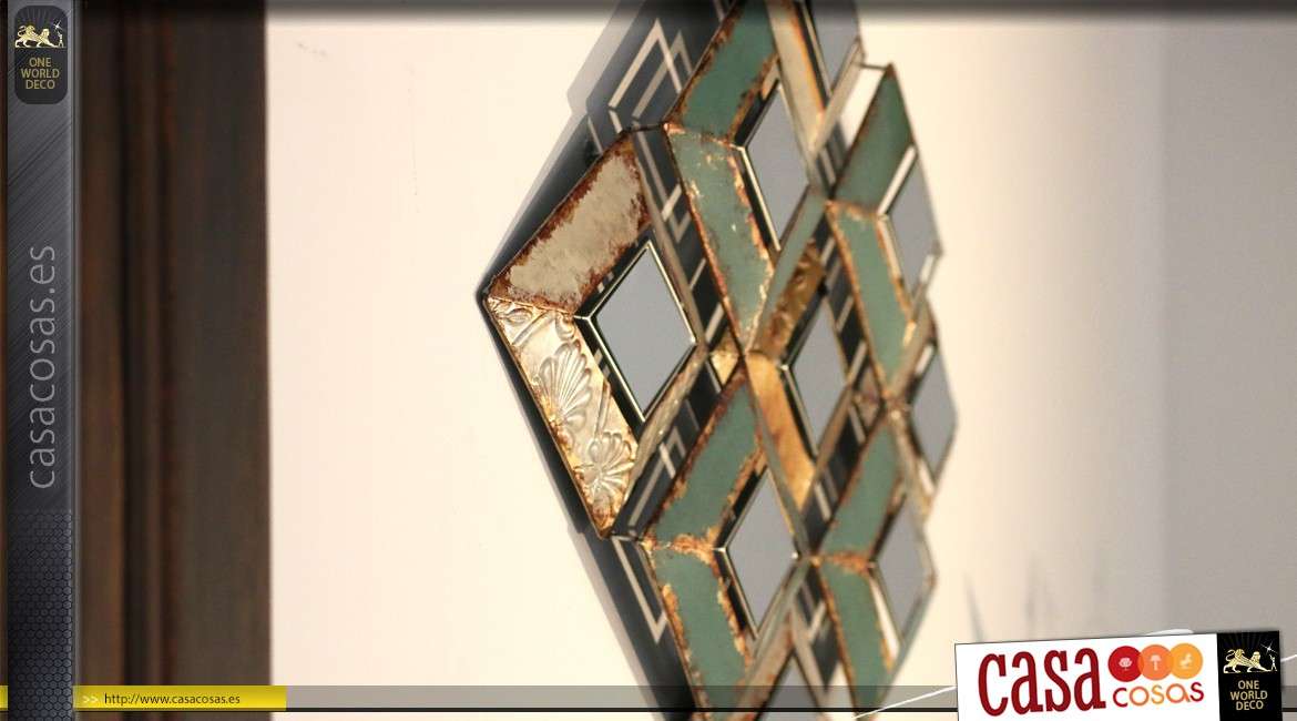 Decoración de pared Art Deco en metal rombo con espejos 169 cm