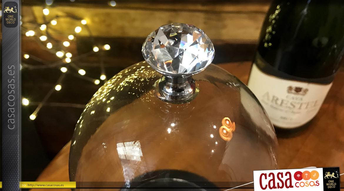 Campana de cristal pequeña, botón de cristal con forma de diamante facetado, 23cm