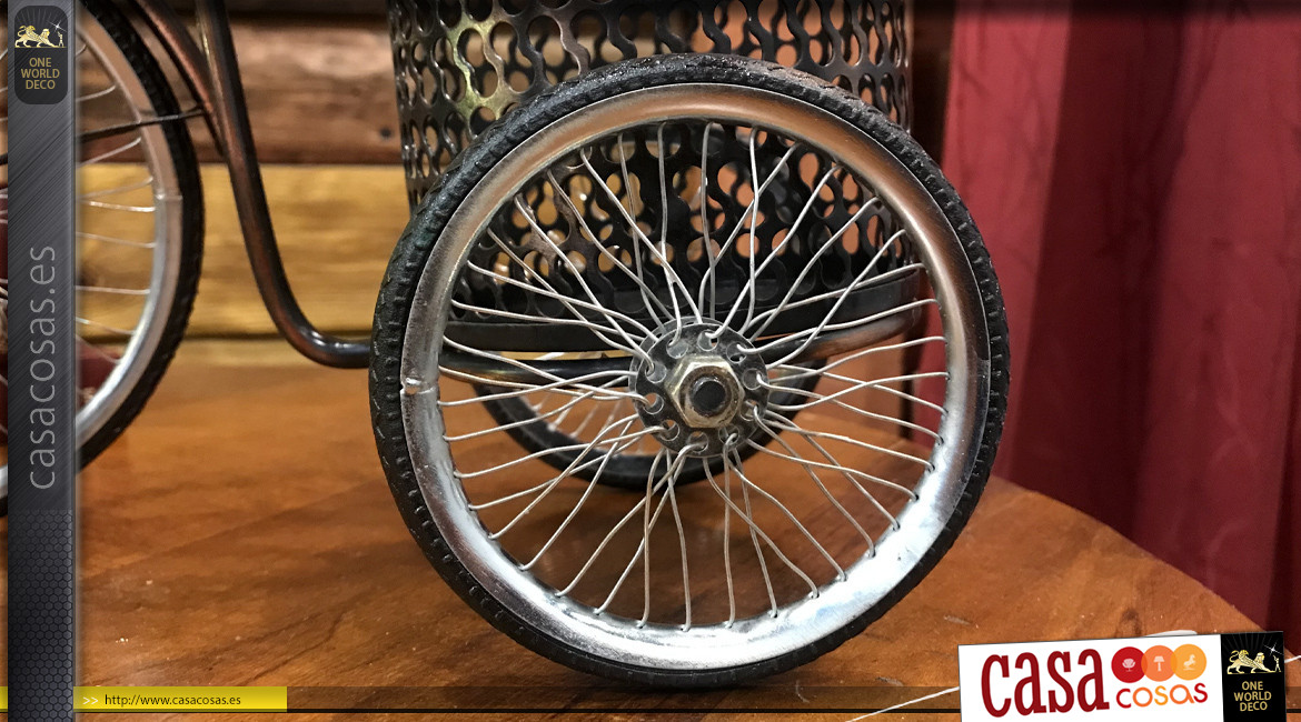 Portalápices con forma de bicicleta antigua, en metal acabado cobre viejo, 29cm