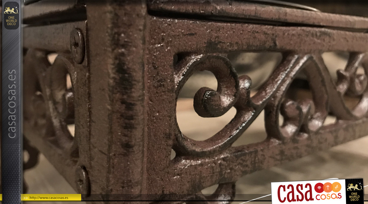 Cuenco rectangular de hierro fundido de estilo barroco, 2 cuencos de acero inoxidable, acabado marrón envejecido, 27cm