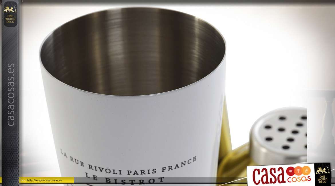Coctelera decorativa de acero inoxidable, acabado blanco y dorado, estilo bistró chic parisino, 500 ml