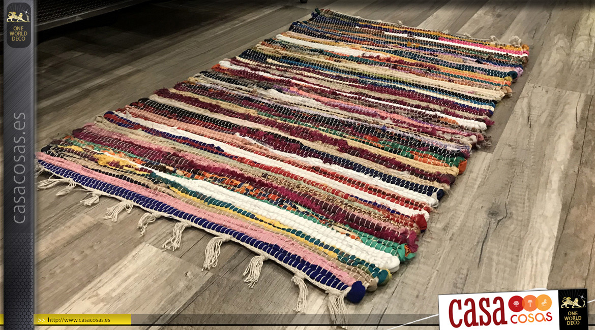 Alfombra de algodón, estilo chindi multicolor, ambiente contemporáneo colorido, 80x50cm