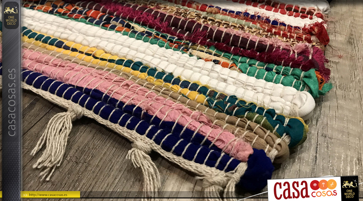 Alfombra de algodón, estilo chindi multicolor, ambiente contemporáneo colorido, 80x50cm
