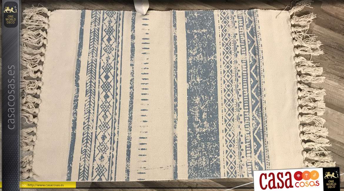 Alfombra de algodón y poliéster, azul cielo y blanquecino, alfombra Kilim espíritu 60 x 90