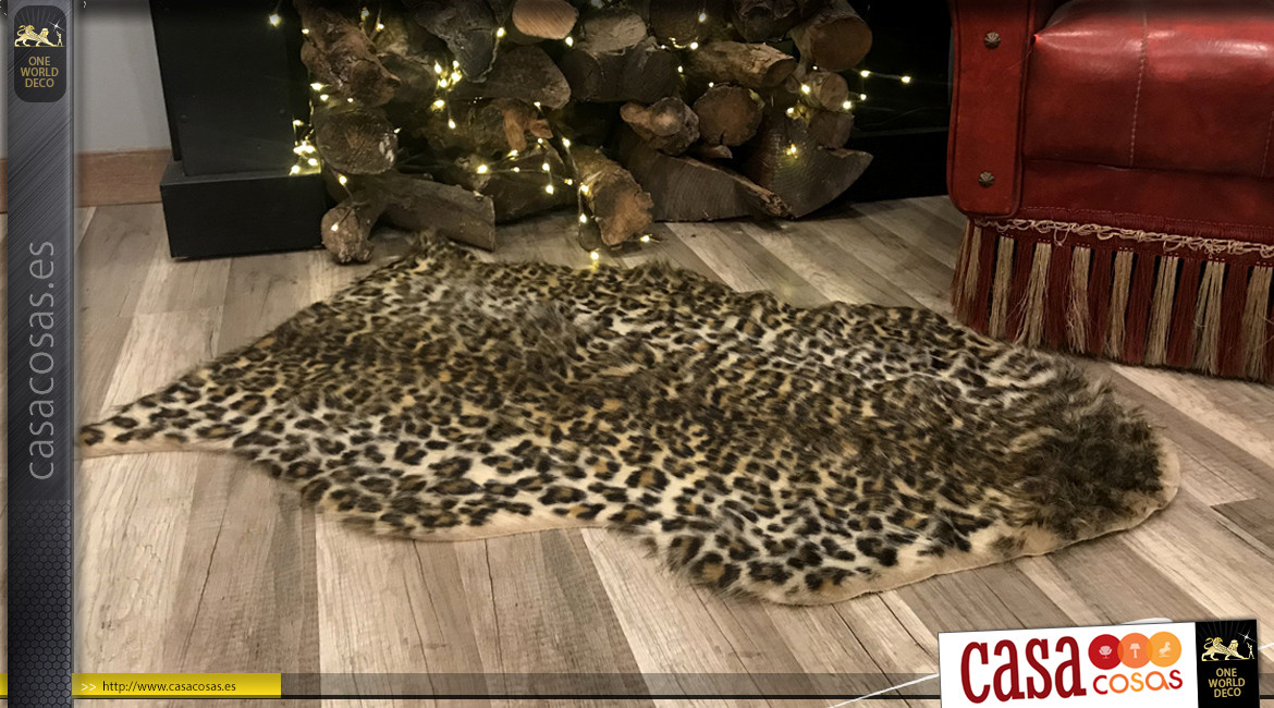 Alfombra de pelo sintético con motivo de leopardo, poliéster suave con pelo largo, 90cm