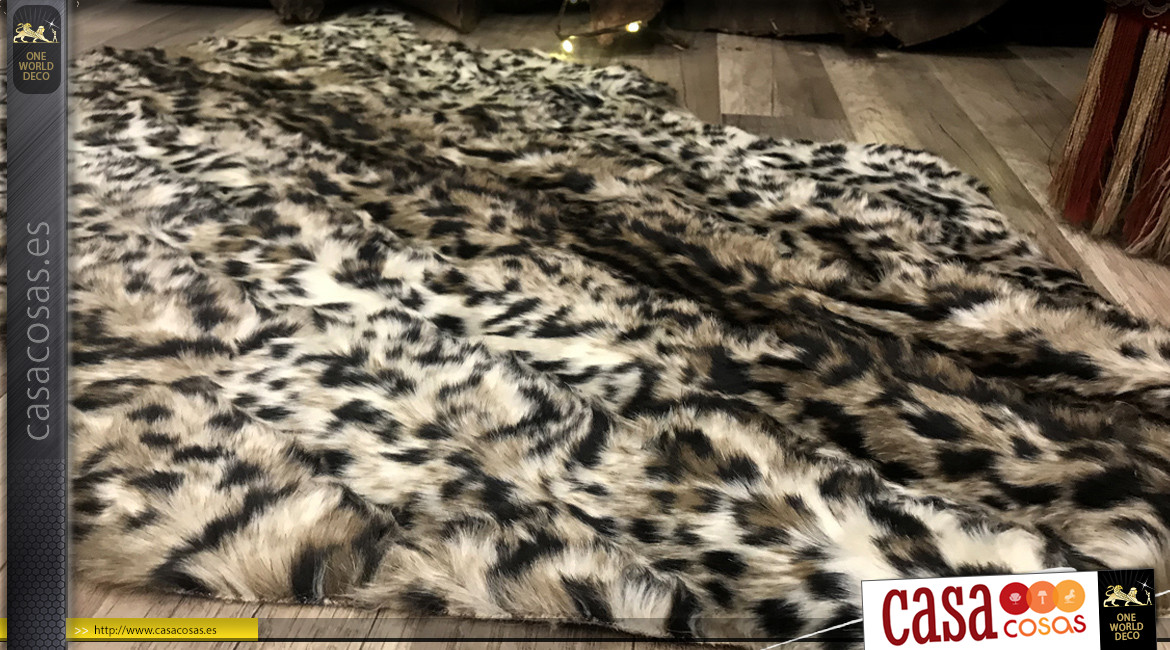 Alfombra sintética de piel de animal, ambiente cálido con motivos de guepardo de pelo largo, 90cm
