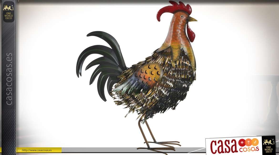 Pluma decorativa de gallo metálico estilizada multicolor 55 cm