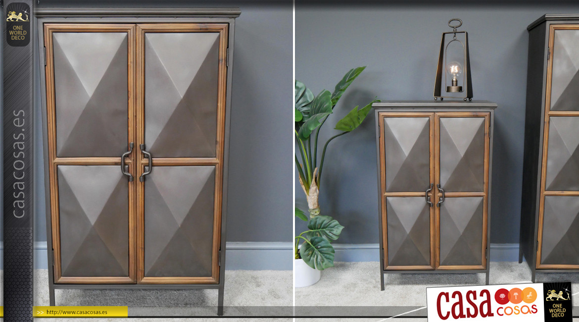 Aparador de estilo industrial de madera y metal, dos puertas, acabado antracita y natural, 98cm