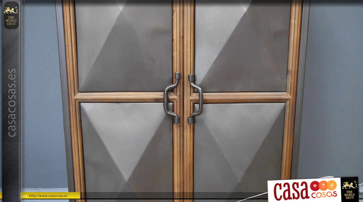 Aparador de estilo industrial de madera y metal, dos puertas, acabado antracita y natural, 98cm
