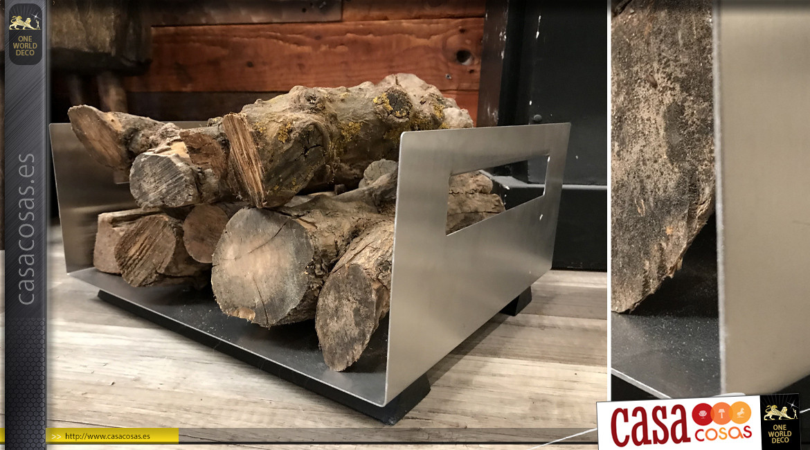 Accesorios de chimenea para leña de diseño moderno, hecho de metal y madera 40 cm