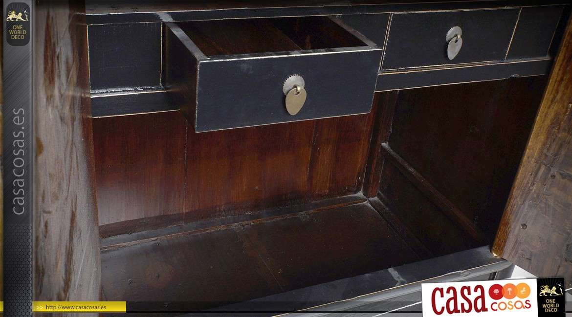 Mueble rústico de olmo y metal color marrón antiguo bajo 2 puertas 180 cm