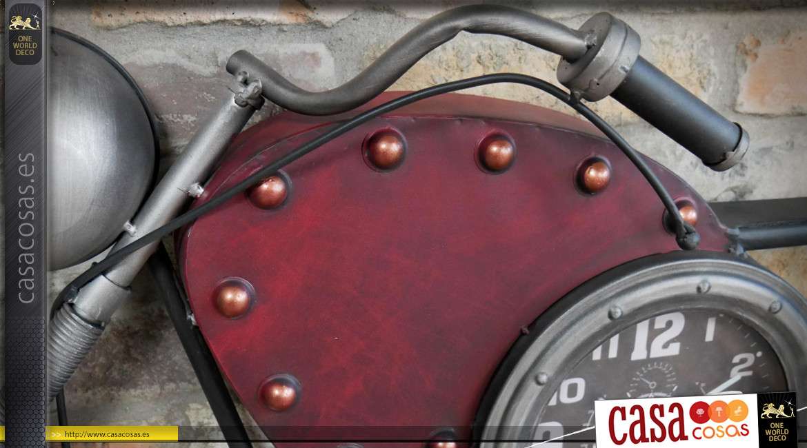 Gran decoración de pared de motocicleta antigua en relieve con reloj 120 cm