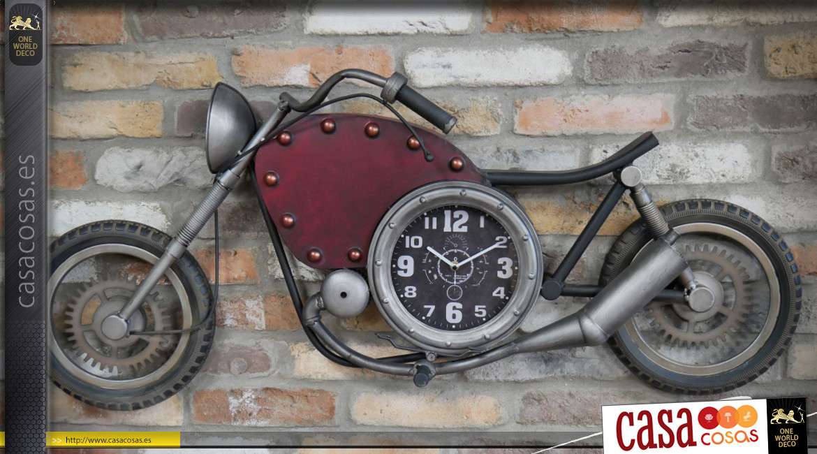 Gran decoración de pared de motocicleta antigua en relieve con reloj 120 cm