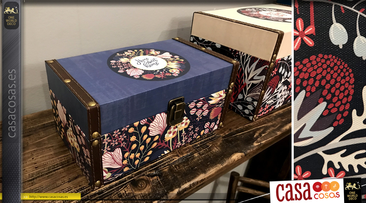 Juego de 3 cajas de almacenamiento decorativas, motivos florales multicolores, 35cm