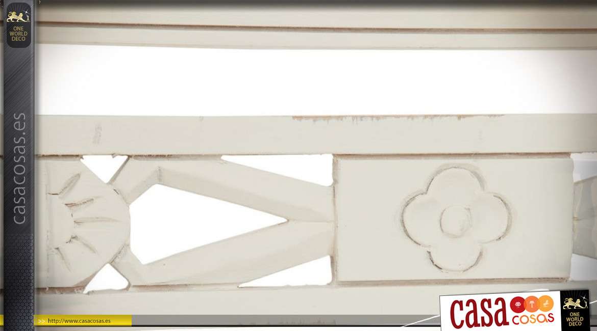 Banco rústico retro de madera maciza con acabado blanco roto 118 cm