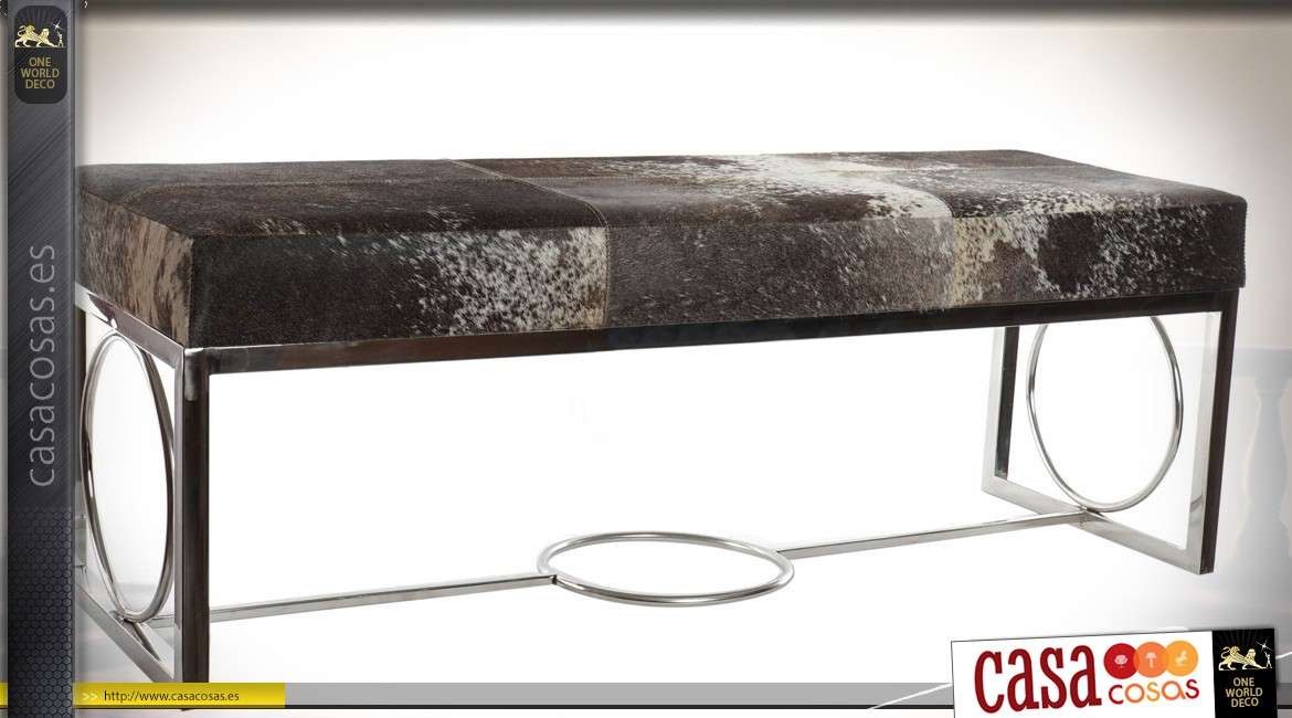 Extremo de cama de metal cromado y cuero natural 122 cm.
