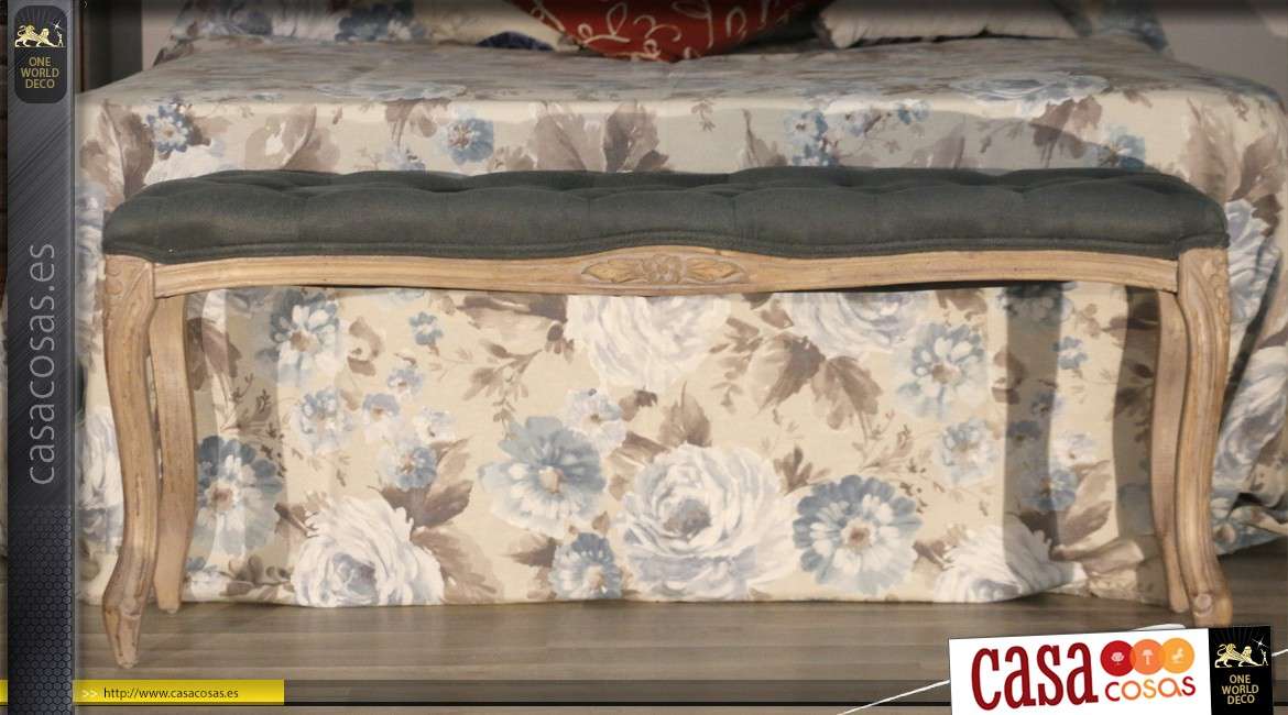 Extremo de cama de estilo Luis XV tapizado de tela gris oscuro