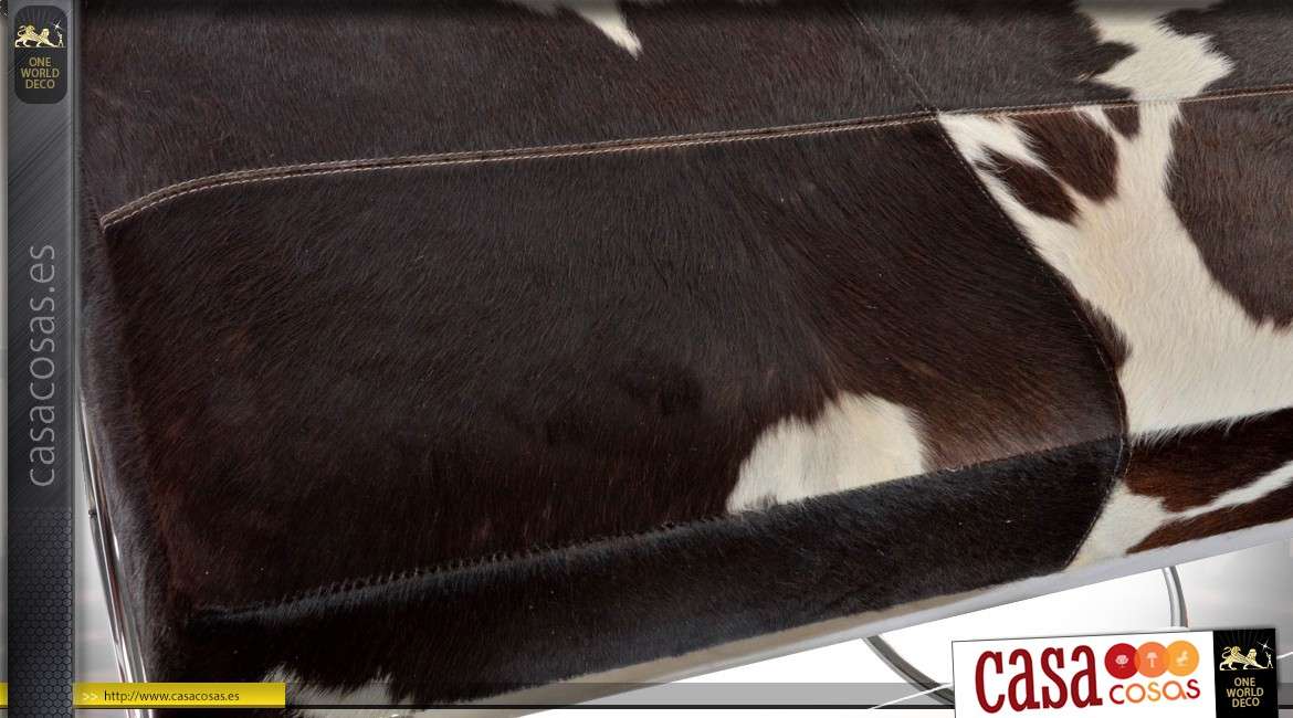 Extremo de la cama de metal plateado con piel de vaca natural 122 cm