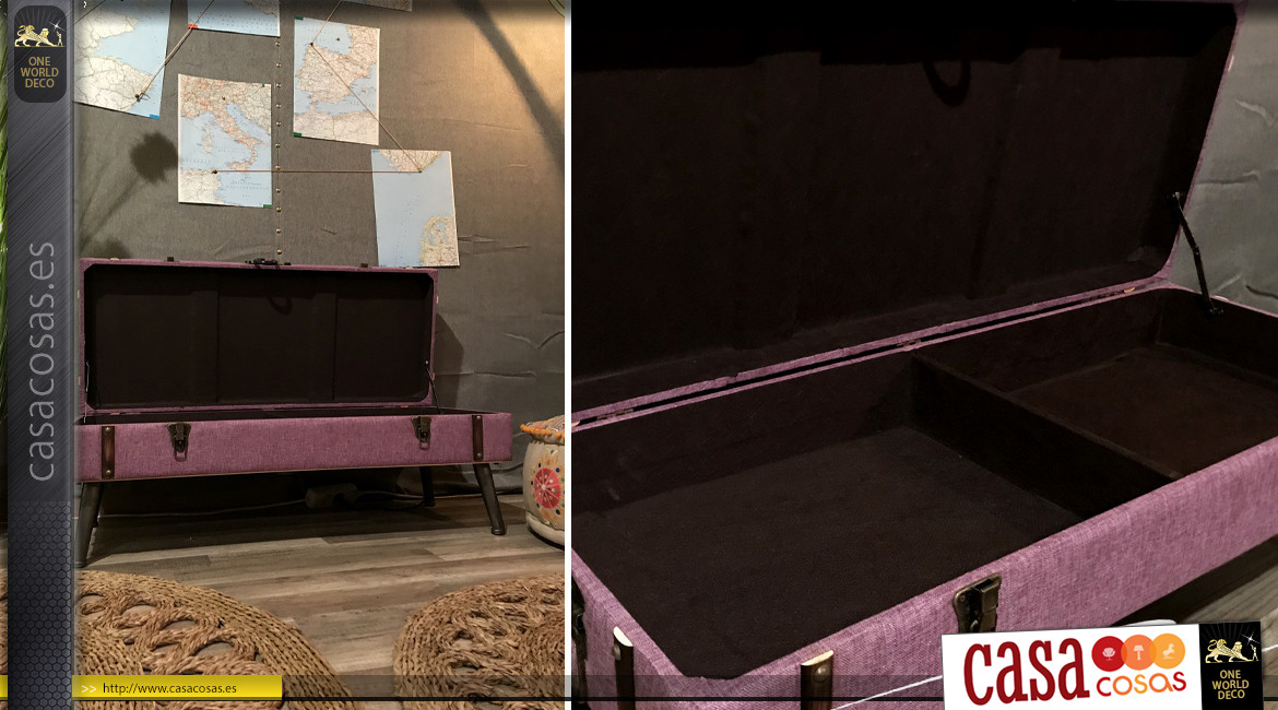 Banco/extremo de la cama tapizado de madera y tela de color lila