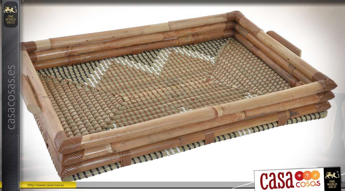 Bandeja de bambú y patrones de espiga de fibra natural 52 cm