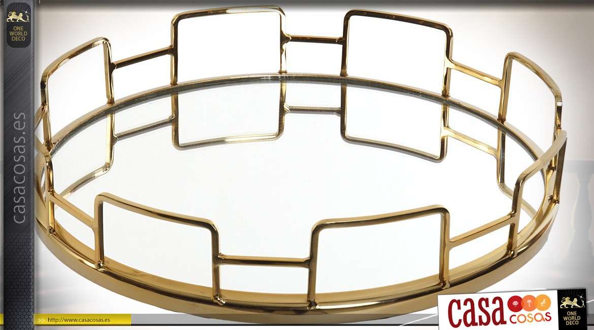Mesa de centro de diseño circular de metal dorado y espejo Ø 30,5 cm.