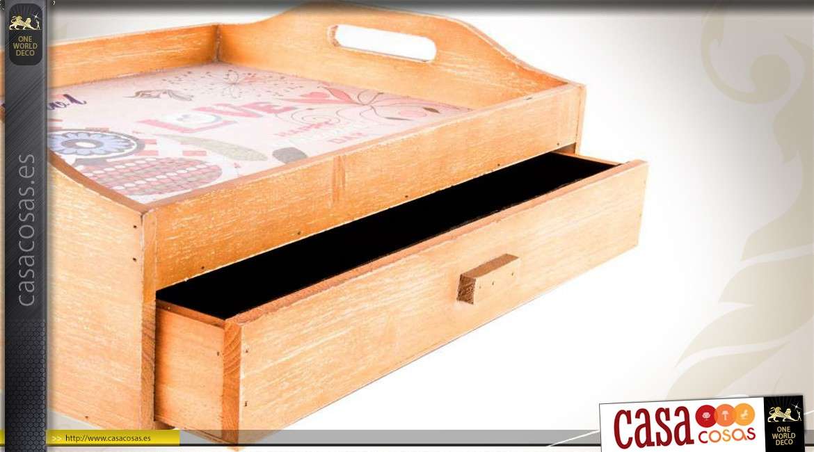 Bandeja de comida de madera con cajón de almacenamiento