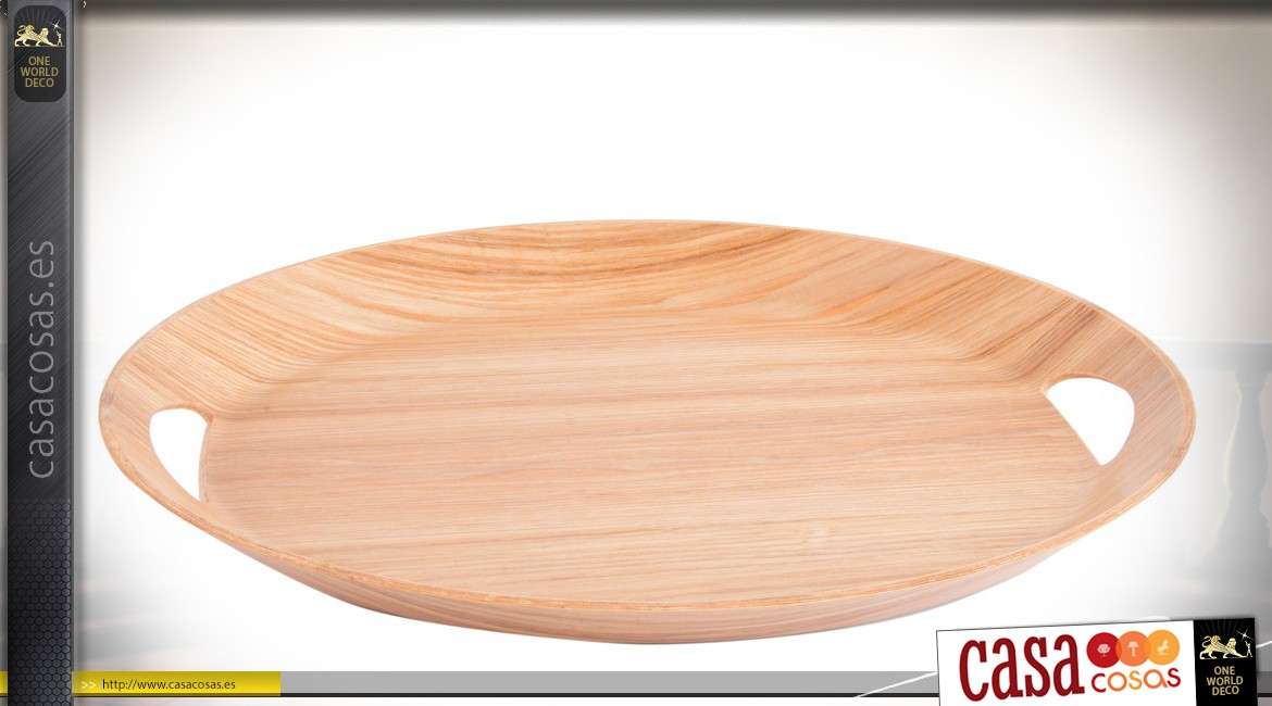 vaso lunes transportar Bandeja de madera clara, forma ovalada con asas caladas Ø 47 cm