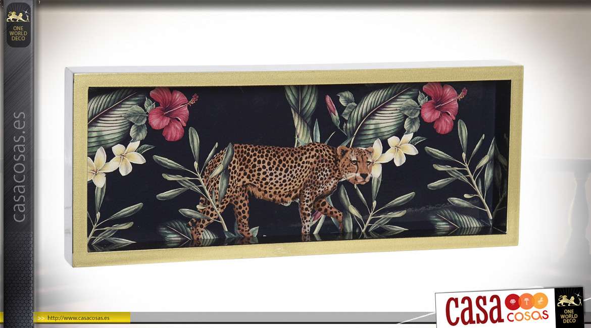 Bandeja decorativa pequeña de madera con estampados de leopardo en un entorno natural, 30cm