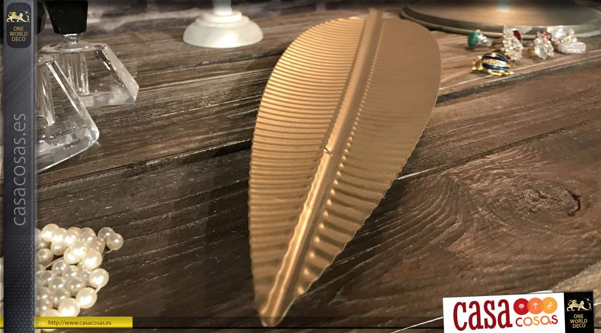 Vacio bolsillo / Centro de mesa en metal acabado dorado mate, forma de hoja 48cm de largo