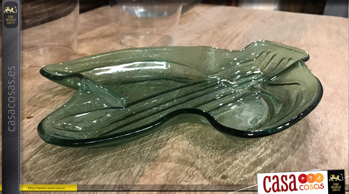 Vacio bolsillo en cristal tintado verde agua, con forma de cactus mexicano, 22cm