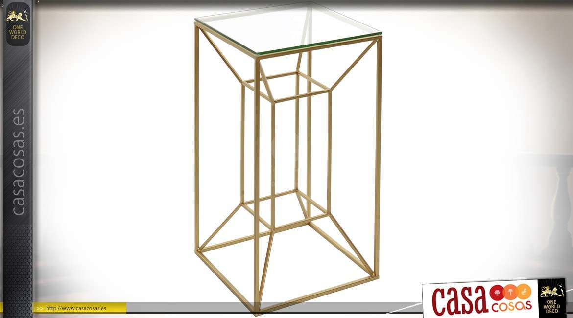 Mesita cuadrada de diseño de metal dorado y cristal 67 cm