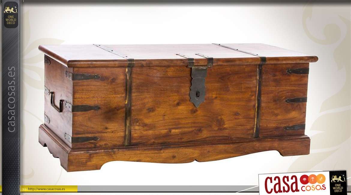 Gran baúl de estilo rústico hecho de madera Sheesham maciza (30 kg)