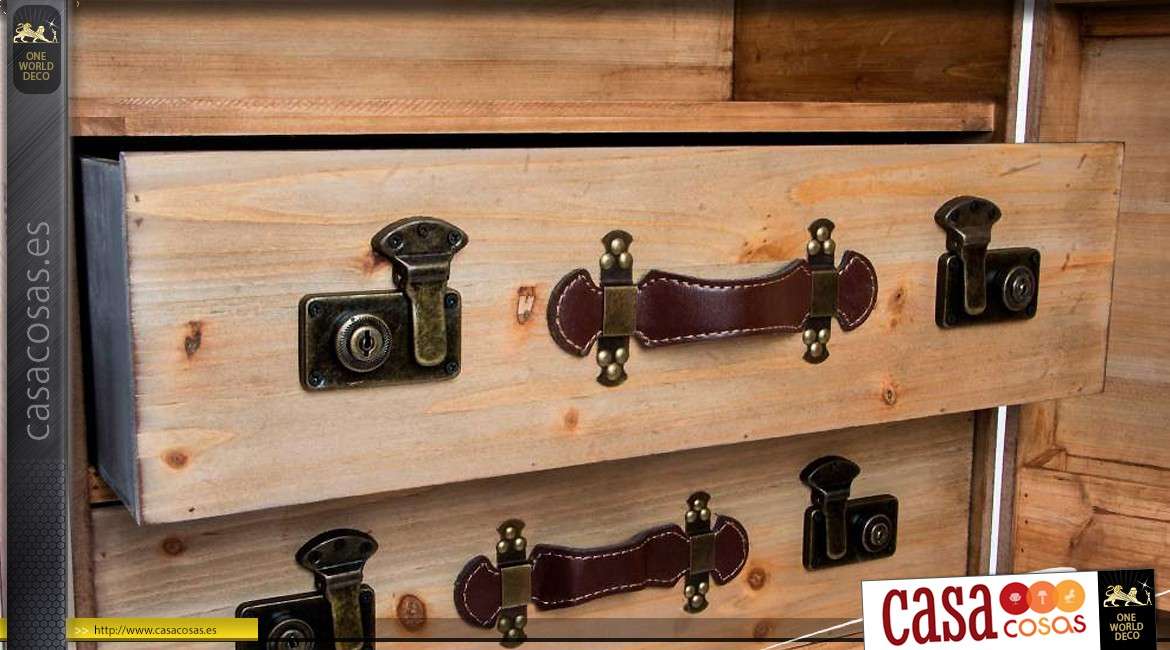 Armario de bodega con cajones y estante - Gran maletta de madera