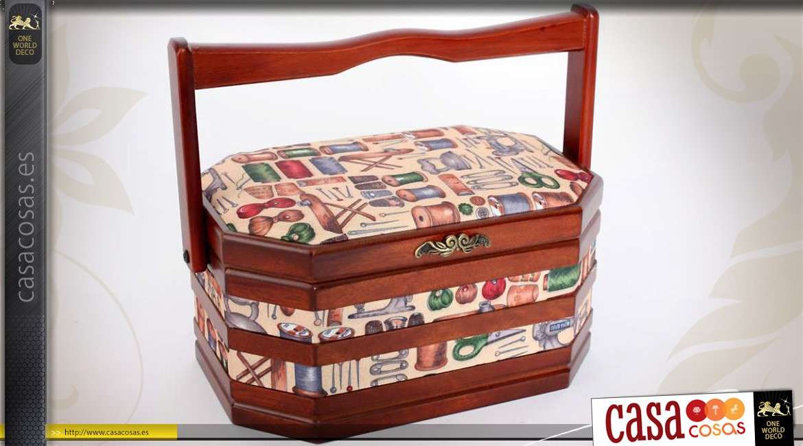 Caja de costura de estilo retro de madera octogonal