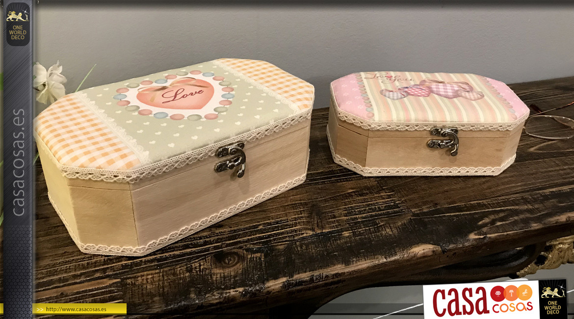 Serie de dos cajas de costura hexagonales de estilo retro y romántico