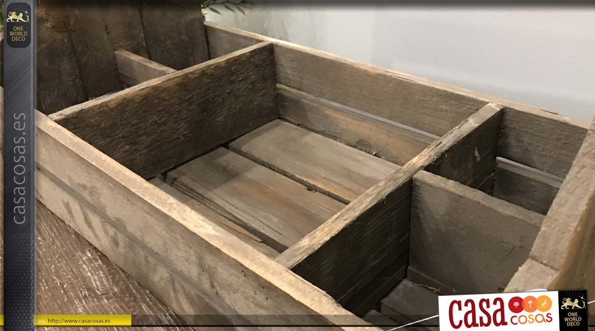 Caja de madera vieja con asa y 5 casilleros