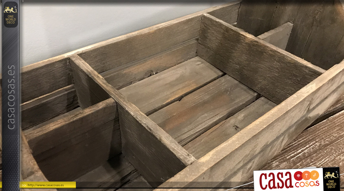 Caja de madera vieja con asa y 5 casilleros