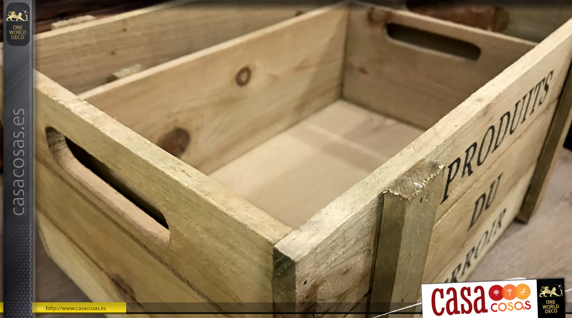 Serie de 2 cajas de madera rústica marcadas con productos locales de 32 cm.