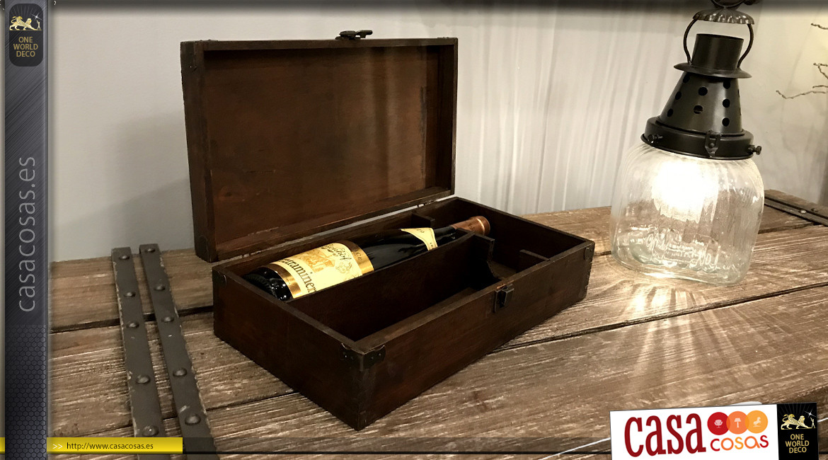 Caja para 2 botellas estilo antiguo de madera