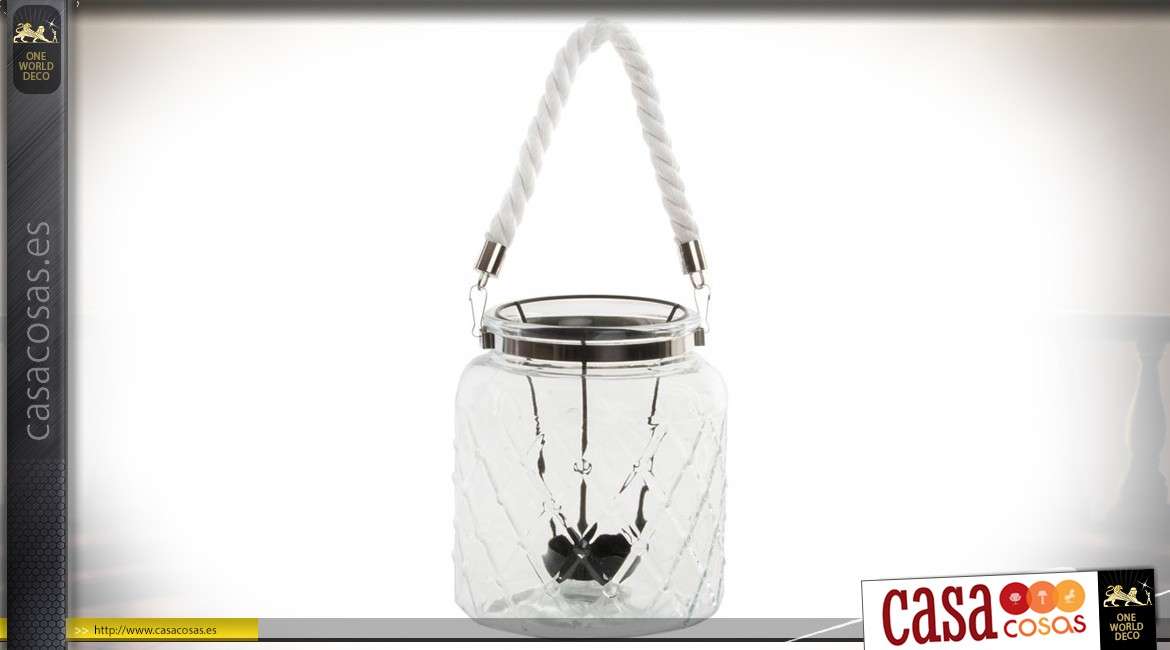 Candelero colgante de vidrio con diseños de diamantes y metal cromado Ø 16 cm