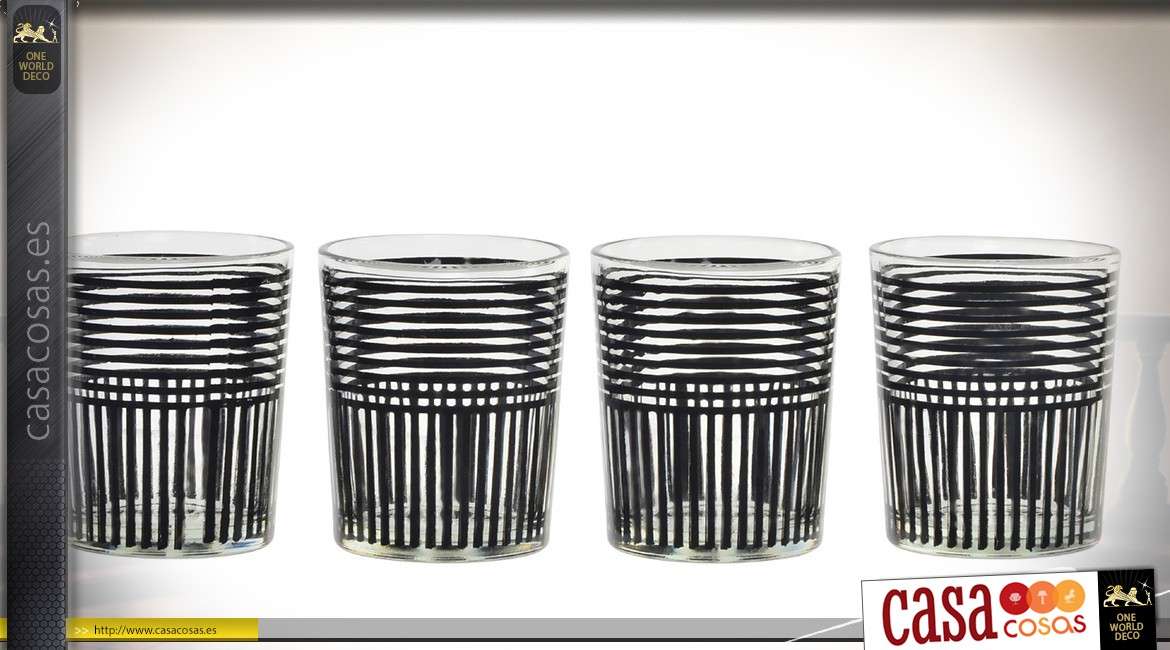 Conjunto de 4 candelabros de vidrio con rayas negras Ø 7 cm