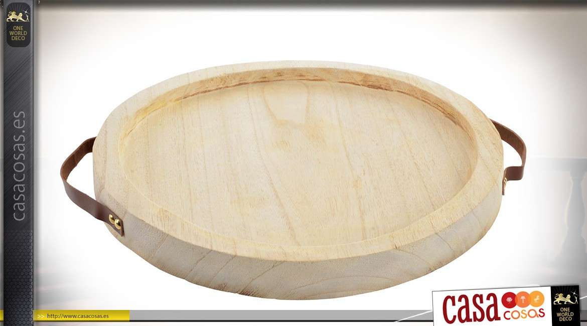Centro de mesa en forma de tapa redonda con bordes de madera clara Ø 32 cm