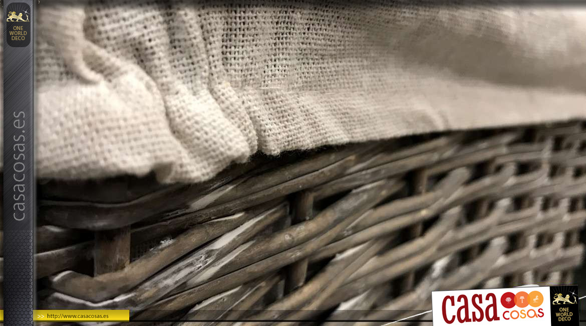 Cesta de mimbre gris con forro de algodón, elegante estilo campestre, 28 cm