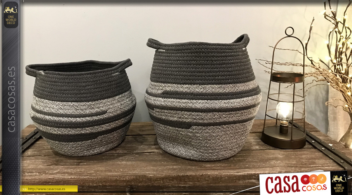Conjunto de 2 cestas de algodón grueso con acabado gris y blanco, Ø30cm